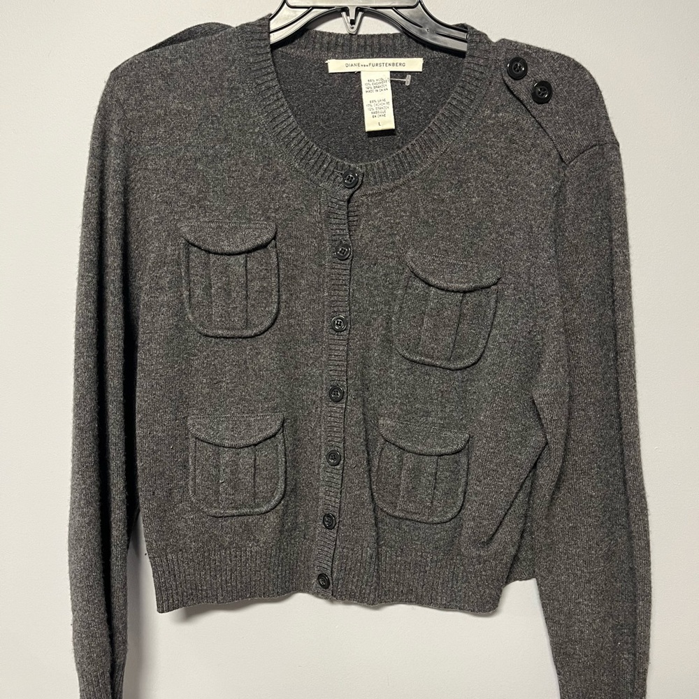 Diane Von Furstenberg Gray Wool Cardigan